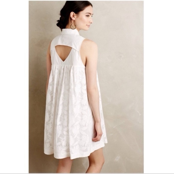 Anthropologie HD in Paris White Lace Poplin Swing Dress - Picture 4 of 10